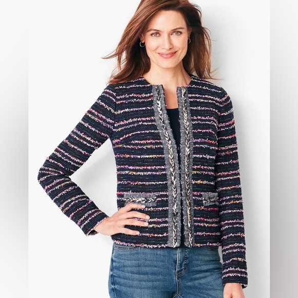 Fringe Tweed Jacket Talbots Sz 8 - Picture 2 of 11